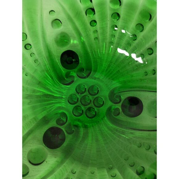 Vintage 50s Anchor Hocking Emerald Green Bubble Glass Footed Bowl Mid Century - Picture 4 of 7